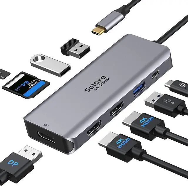 Main image of USB C Docking Station Dual Monitor, 9 in 1 USB C Triple Display Docking Station to Dual HDMI Adapter Displayport SD TF Card Reader 2USB 2.0, 1 USB 3.0, 100W PD for USB C Thunderbolt 3 Laptops