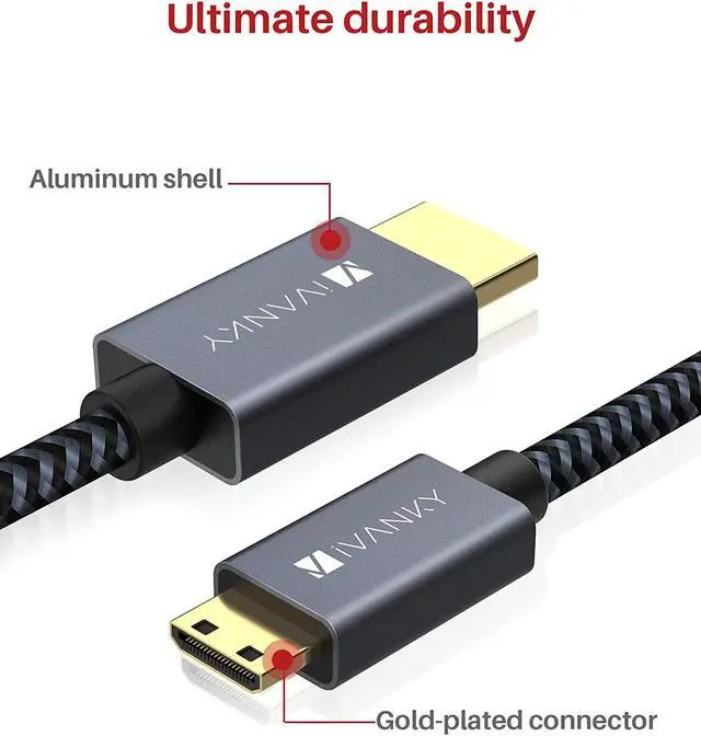 Alt view image 6 of 7 - Mini HDMI to HDMI Cable, Ivanky High Speed 4K 60Hz Male to Male HDR HDMI 2.0 Adapter,Compatible with Sony HDR-XR50, Nikon Z6 Canon EOS RP/EOS R/EOS 7D Mark II / XA40,Lenovo Thinkpad Yoga, 6 ft