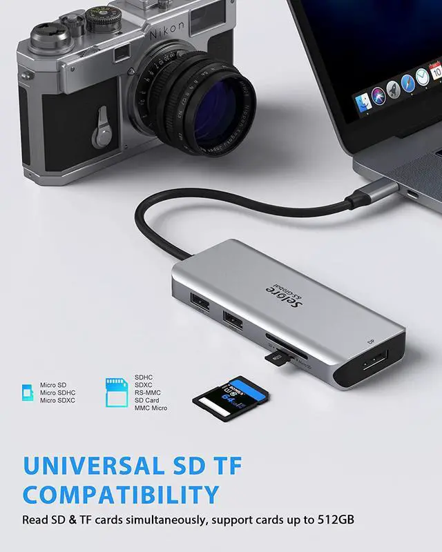 Alt view image 6 of 6 - USB C Docking Station Dual Monitor, 9 in 1 USB C Triple Display Docking Station to Dual HDMI Adapter Displayport SD TF Card Reader 2USB 2.0, 1 USB 3.0, 100W PD for USB C Thunderbolt 3 Laptops