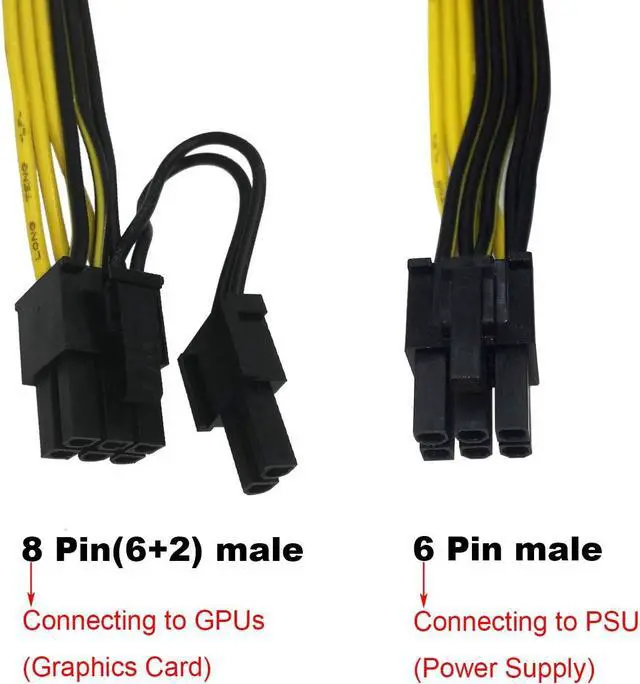 Alt view image 4 of 7 - Endlesss 6 Pin Male to 8 Pin (6+2) Male PCIe Adapter Power Cable PCI Express Extension Cable 12.5 Inches (2 Pack)