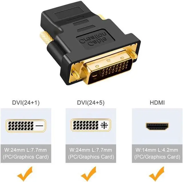 Alt view image 5 of 5 - CableCreation DVI to HDMI Adapter, Bi-Directional DVI Male to HDMI Female Converter, Support 1080P, 3D for PS5,PS4,TV Box,Blu-ray,Projector,HDTV