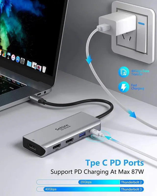 Alt view image 5 of 6 - USB C Docking Station Dual Monitor, 9 in 1 USB C Triple Display Docking Station to Dual HDMI Adapter Displayport SD TF Card Reader 2USB 2.0, 1 USB 3.0, 100W PD for USB C Thunderbolt 3 Laptops