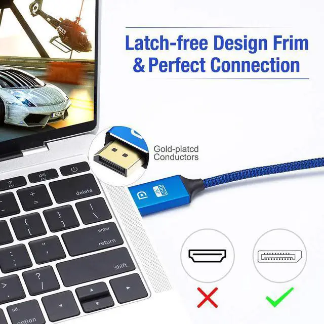 Alt view image 2 of 7 - DisplayPort Cable 4K DP Cable Nylon Braided -(4K@60Hz 2K@144Hz) Display Port Cable Ultra High Speed DisplayPort to DisplayPort Cable 6.6ft for Laptop PC TV etc- Gaming Monitor Cable(Blue)
