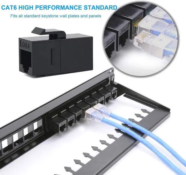 Alt view image 3 of 6 - 100 Pack Rj45 Coupler Cat6 Cat5 Cat5e Keystone Jack, Black | Network Cable Couplers Extender Adapter Wall Inline Patch Panel Connectors