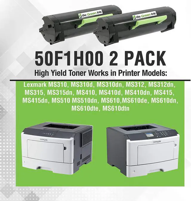 Alt view image 7 of 7 - Be Green Ink Compatible Replacement Black Toner Cartridge  MS310dn MS312dn MS315dn MS410dn MS415dn MS510dn MS610dn  50F1H00 Black Toner (2 Pack 5,000 High Yield)