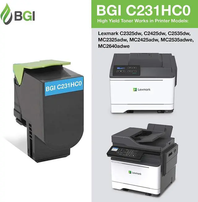 Alt view image 2 of 6 - BGI Compatible Replacement Toner for Lexmark C2325dw MC2325adw C2325 C2425dw MC2425adw C2535dw MC2535adwe MC2640adwe Toner Ink | C231HC0 | Cyan | High Yield
