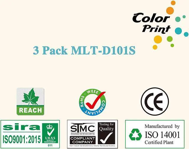 Alt view image 6 of 7 - 3-Pack ColorPrint Compatible 101S Toner Cartridge Replacement for Samsung MLTD101S MLT-D101S Work with ML-2160 ML-2165 ML-2165W SCX-3400 SCX-3400F 3400FW SCX-3405 SCX-3405F 3405FW SF-760P Printer