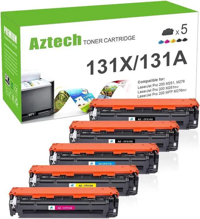 Main image of Ennovor Aztech Compatible Toner Cartridge Replacement for HP 131A 131X Pro 200 Color M251nw M251n M276nw MFP M276n CF210X CF210A CF211A CF212A CF213A Printer Ink (Black Cyan Yellow Magenta, 5-Pack)
