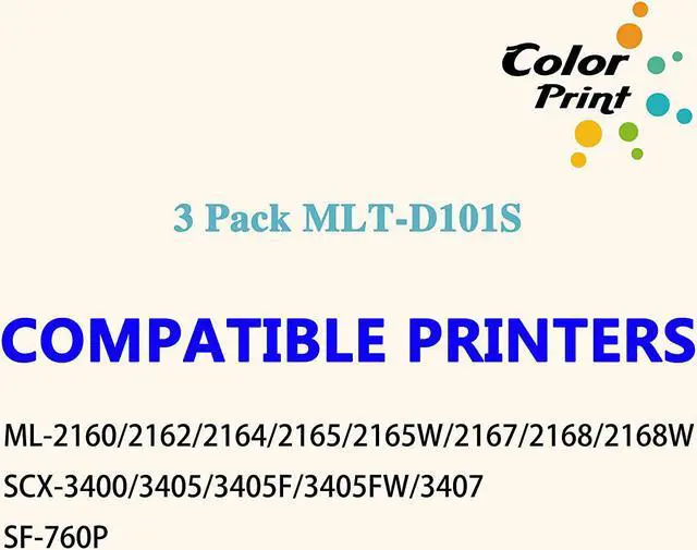 Alt view image 5 of 7 - 3-Pack ColorPrint Compatible 101S Toner Cartridge Replacement for Samsung MLTD101S MLT-D101S Work with ML-2160 ML-2165 ML-2165W SCX-3400 SCX-3400F 3400FW SCX-3405 SCX-3405F 3405FW SF-760P Printer