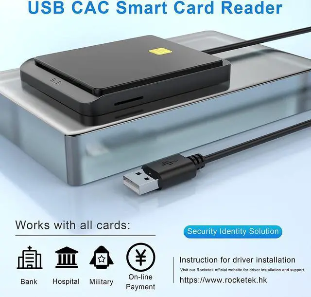 Alt view image 3 of 7 - Rocketek Smart Card + SIM Card Smart Card Reader, Dual Card Slot Design, USB 2.0 Contact Hot-Plug Smart Card Reader, Portable Military CAC Card Reader, DOD Military USB Common Access Card Reader