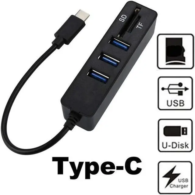 Alt view image 5 of 5 - Type C HUB Card Reader 2 in 1 Type-C OTG USB 2.0 Hub Splitter Combo 3-Port SD/TF Card Reader USB 2.0 Hub Splitter 2.0 Multi USB (Color : Black)