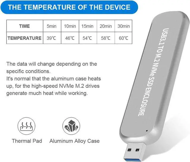 Alt view image 6 of 7 - M2 SSD Case Enclosure USB 3.1 to PCI-E M.2 SSD Hard Disk Case Box External Hard Drive Case for NVME 2242/2260/2280 M.2 SSD (Silver)