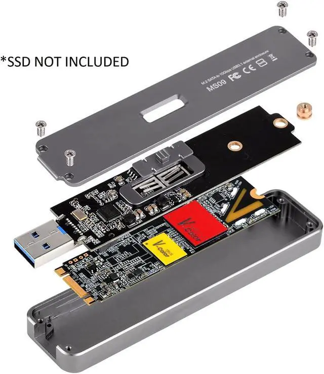 Alt view image 6 of 12 - Silver - M.2 SATA external SSD enclosure with USB 3.1 Gen 2 10 Gbps interface, support 2260 and 2280 SATA M.2 SSD(B Key)