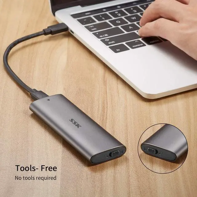 Alt view image 4 of 6 - Aluminum M.2 to USB NVMe SATA SSD Enclosure Reader Tool-Free USB 3.2 Gen 2 10Gbps NVMe PCI-E 6Gbps SATA M-Key / B+M Key Solid State Drive External Adapter With UASP Trim for SSDs 2242 2260 2280