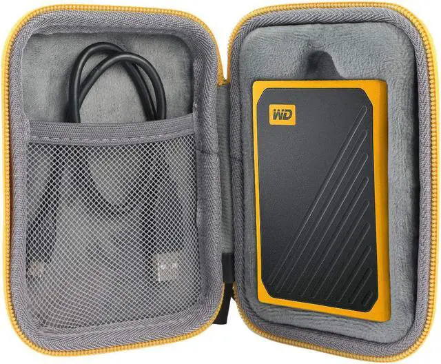 Main image of co2crea Hard Travel Case Replacement for WD My Passport Go Cobalt SSD 500G / 1TB Portable External Storage (Black Case + Amber Zipper)