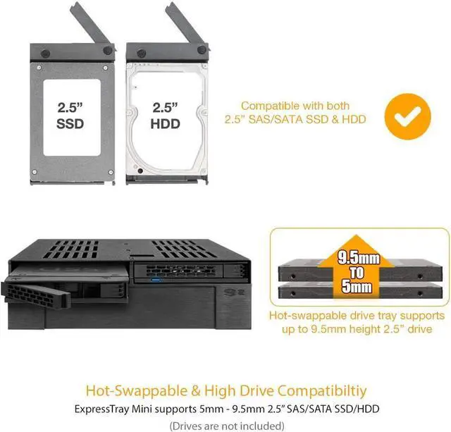 Alt view image 7 of 7 - 2 Bay 2.5 SAS/SATA HDD/SSD Mobile Rack + 3.5" Slot for External 5.25" Bay | ExpressCage MB322SP-B