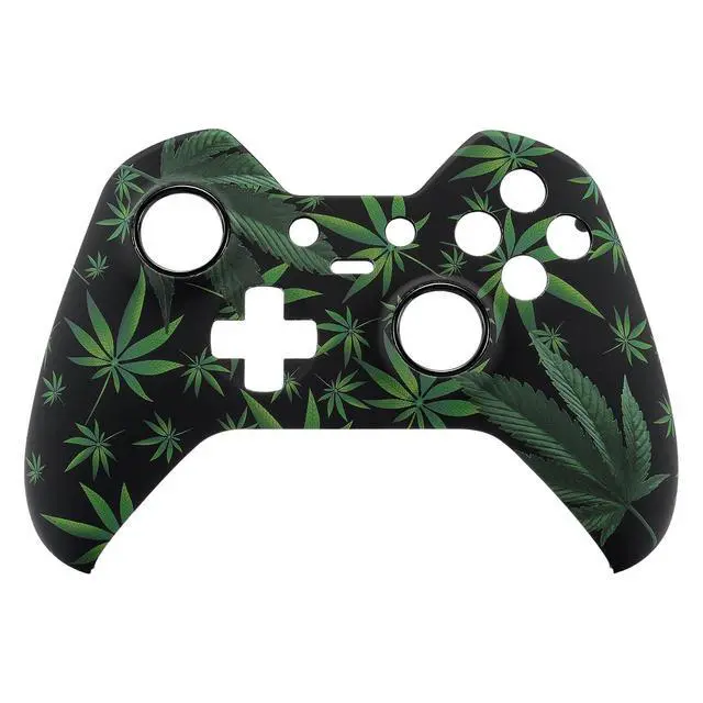 Alt view image 7 of 7 - Green Weeds Patterned Front Housing Shell Faceplate for Xbox One Elite Controller Model 1698 with Thumbstick Accent Rings - Controller NOT Included @