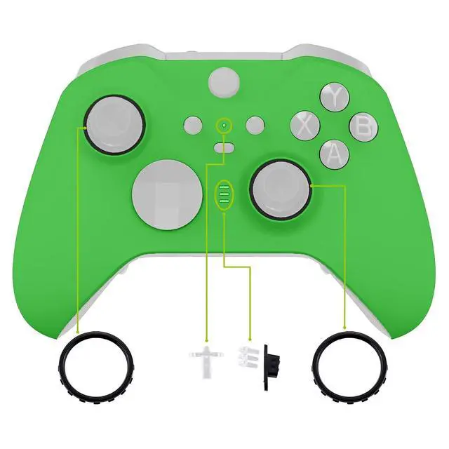 Alt view image 4 of 7 - Green Soft Touch Grip Faceplate Cover, Front Housing Shell Case Replacement Kit for Xbox One Elite Series 2, Xbox Elite 2 Core Controller Model 1797 - Controller NOT Included @