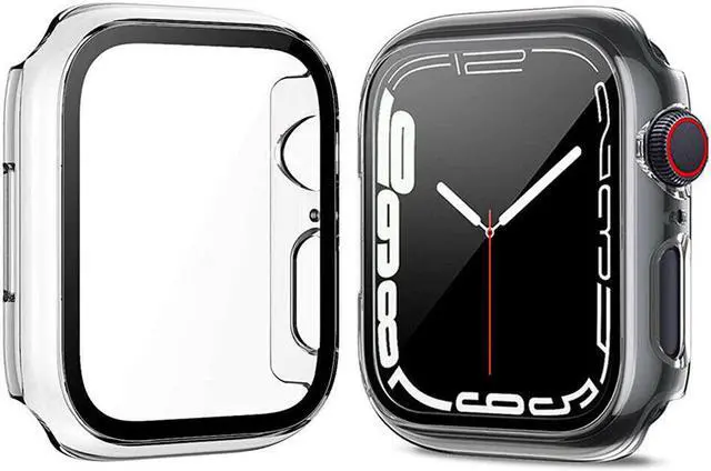 Main image of IC ICLOVER For Apple Watch Series 7 45MM 41MM Full Cover Case Hard Glass Screen Protector 45mm