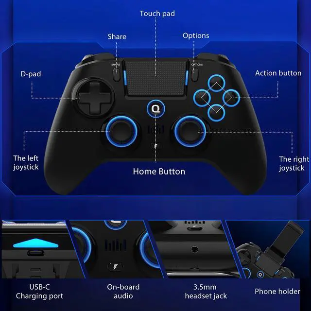 Alt view image 2 of 7 - QRD Spark N5 Wireless Controller for PS4/Slim/Pro/Windows PC/Steam Deck, Pro Controller with Hall Joysticks/Hall Triggers/RGB Lighting, Turbo Speed Up, Work for PS4 PS3 IOS Android
