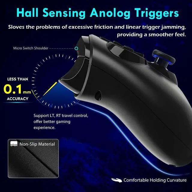 Alt view image 4 of 7 - QRD Spark N5 Wireless Controller for PS4/Slim/Pro/Windows PC/Steam Deck, Pro Controller with Hall Joysticks/Hall Triggers/RGB Lighting, Turbo Speed Up, Work for PS4 PS3 IOS Android