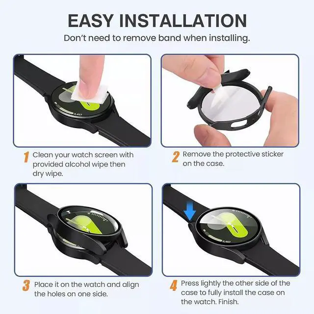 Alt view image 7 of 7 - Screen Protector Case for Samsung Galaxy Watch 7 40/44mm, Tempered Glass, Full Protection Anti Scratch 40 mm Clear