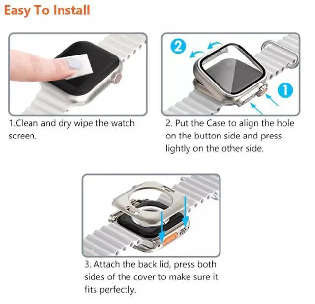 Alt view image 7 of 7 - Ultra Look Full Cover Case, Screen Protector for Apple Watch Series 9/8/7 45mm, Series SE2/SE/6/5/4 44mm, Tempered Glass, Perfect Protection Anti Scratch 45mm
