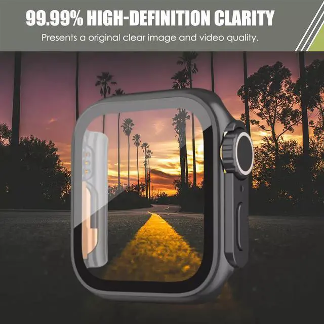 Alt view image 5 of 7 - Ultra Look Half Cover Case, Screen Protector for Apple Watch Series 9/8/7 45mm, Series SE2/SE/6/5/4 44mm, Tempered Glass, Perfect Protection Anti Scratch 45mm Black