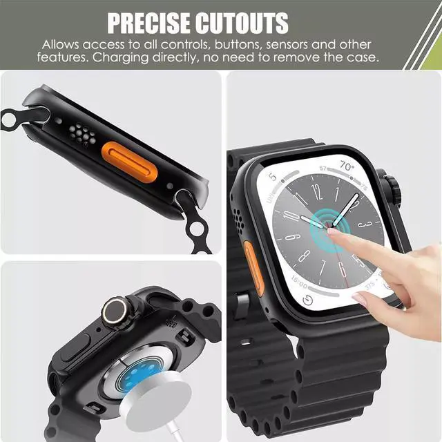 Alt view image 7 of 7 - Ultra Look Half Cover Case, Screen Protector for Apple Watch Series 9/8/7 45mm, Series SE2/SE/6/5/4 44mm, Tempered Glass, Perfect Protection Anti Scratch 45mm Black