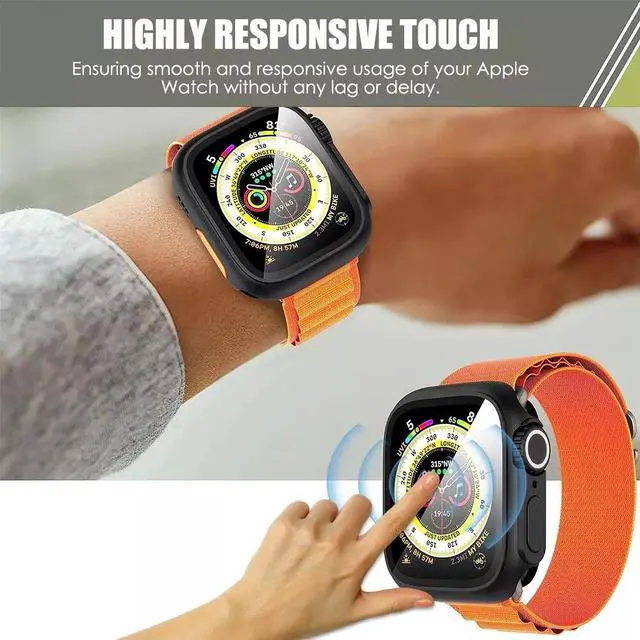 Alt view image 4 of 7 - Ultra Look Half Cover Case, Screen Protector for Apple Watch Series 9/8/7 45mm, Series SE2/SE/6/5/4 44mm, Tempered Glass, Perfect Protection Anti Scratch 45mm Black
