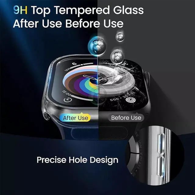 Alt view image 4 of 7 - Screen Protector Case for Apple Watch Series 10 42mm/46mm, Tempered Glass, Anti-Scratch, Perfect Protection 46 mm Clear