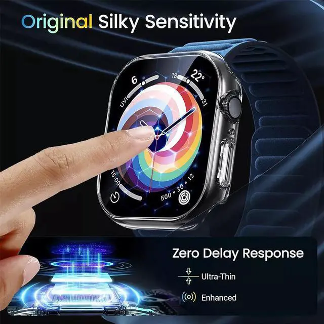 Alt view image 5 of 7 - Screen Protector Case for Apple Watch Series 10 42mm/46mm, Tempered Glass, Anti-Scratch, Perfect Protection 46 mm Clear