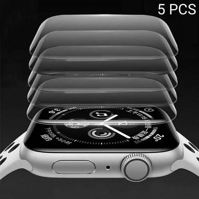 Alt view image 2 of 7 - Full Screen Protector for Apple Watch Series 4/5/6, Apple Watch SE, 40mm/44mm, 3D Edge Tempered Glass 44 mm (5 Pieces for apple watch series 5) Clear