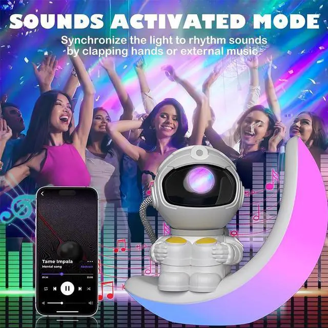 Alt view image 6 of 7 - Astronaut Galaxy Projector with Colorful Moon Lamp, Nebula Night Light with Bluetooth for Bedroom, Ideal Gift for Teens & Adults