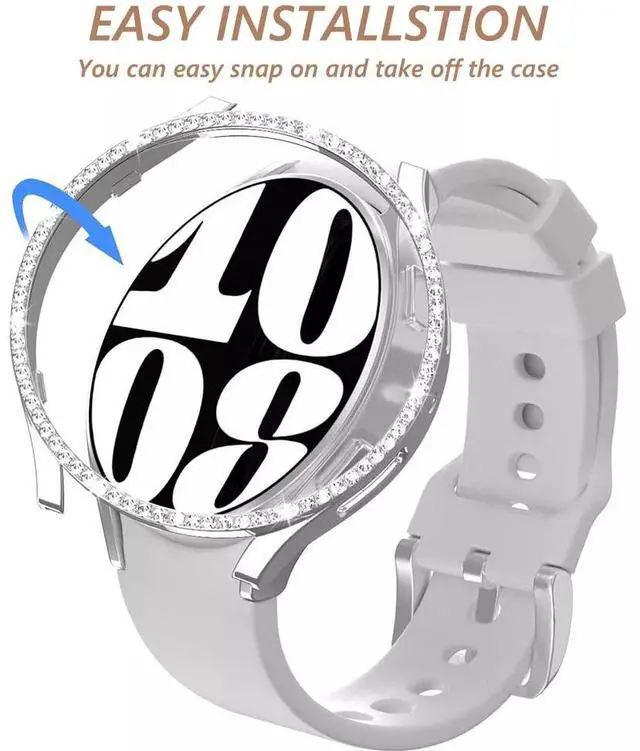 Alt view image 7 of 7 - Screen Protector Case for Samsung Galaxy Watch 6 40mm/44mm, Bling Cover, Tempered Glass, Perfect Protection Anti Scratch 44mm Black