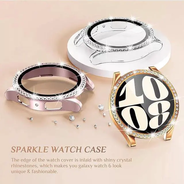 Alt view image 3 of 7 - Screen Protector Case for Samsung Galaxy Watch 6 40mm/44mm, Bling Cover, Tempered Glass, Perfect Protection Anti Scratch 44mm Black