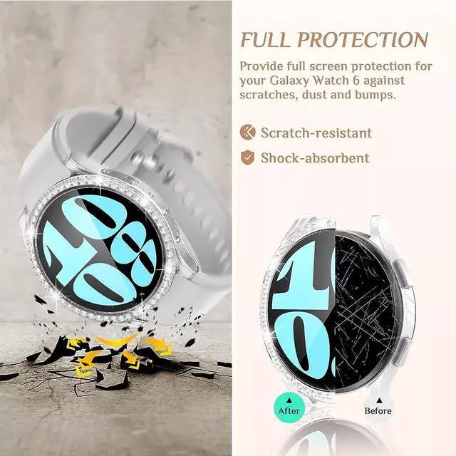 Alt view image 5 of 7 - Screen Protector Case for Samsung Galaxy Watch 6 40mm/44mm, Bling Cover, Tempered Glass, Perfect Protection Anti Scratch 44mm Black