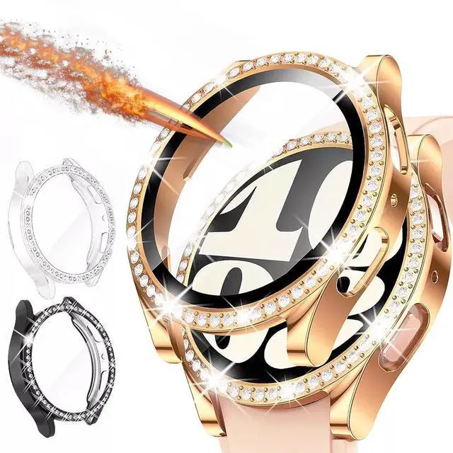 Main image of Screen Protector Case for Samsung Galaxy Watch 6 40mm/44mm, Bling Cover, Tempered Glass, Perfect Protection Anti Scratch 44mm Black