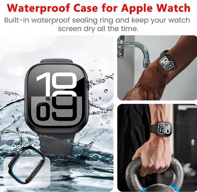 Alt view image 3 of 7 - Waterproof Watch Case for Apple Watch Series 10 42mm/46mm, 9H Tempered Glass Screen Protector, Anti-Scratch, Perfect Protection 46 mm Black