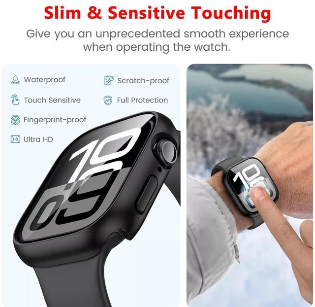 Alt view image 5 of 7 - Waterproof Watch Case for Apple Watch Series 10 42mm/46mm, 9H Tempered Glass Screen Protector, Anti-Scratch, Perfect Protection 46 mm Black
