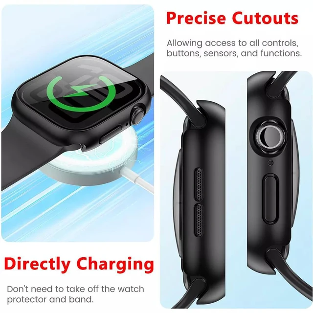 Alt view image 6 of 7 - Waterproof Watch Case for Apple Watch Series 10 42mm/46mm, 9H Tempered Glass Screen Protector, Anti-Scratch, Perfect Protection 46 mm Black