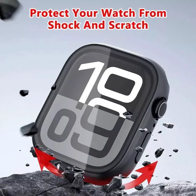 Alt view image 4 of 7 - Waterproof Watch Case for Apple Watch Series 10 42mm/46mm, 9H Tempered Glass Screen Protector, Anti-Scratch, Perfect Protection 46 mm Black