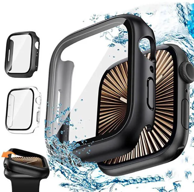 Main image of Waterproof Watch Case for Apple Watch Series 10 42mm/46mm, 9H Tempered Glass Screen Protector, Anti-Scratch, Perfect Protection 46 mm Black