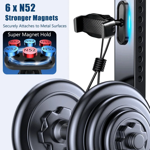 Alt view image 3 of 6 - 360° Magnetic Phone Holder for Gym, Portable Phone Mount with Strong Magnets Attach to Metal Surface, Gym Accessories for Men Women, Fit 4.7"-7" Smartphones Apple Galaxy