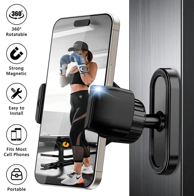 Main image of 360° Magnetic Phone Holder for Gym, Portable Phone Mount with Strong Magnets Attach to Metal Surface, Gym Accessories for Men Women, Fit 4.7"-7" Smartphones Apple Galaxy