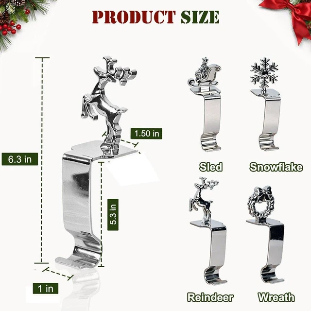 Alt view image 2 of 6 - Christmas Stocking Holders for Mantel, 4pcs Weighted Alloy Stocking Hook Set for Fireplace, Non-Skid Christmas Ornament