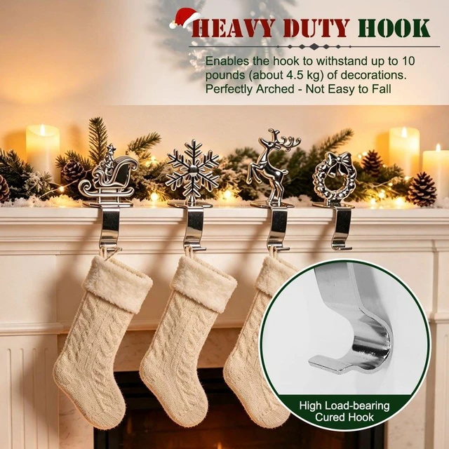 Alt view image 4 of 6 - Christmas Stocking Holders for Mantel, 4pcs Weighted Alloy Stocking Hook Set for Fireplace, Non-Skid Christmas Ornament