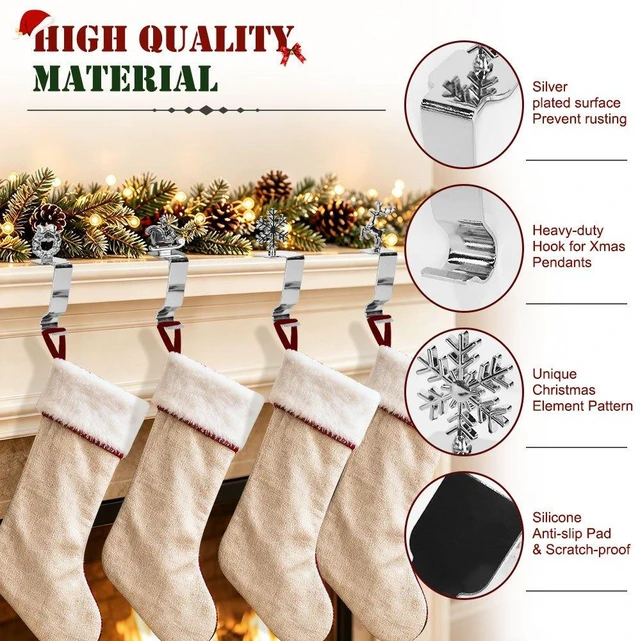 Alt view image 3 of 6 - Christmas Stocking Holders for Mantel, 4pcs Weighted Alloy Stocking Hook Set for Fireplace, Non-Skid Christmas Ornament