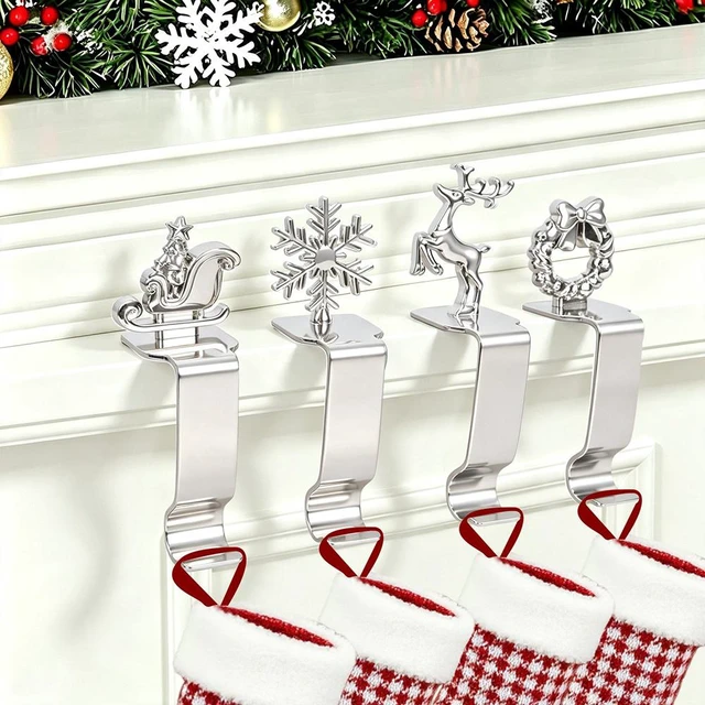 Main image of Christmas Stocking Holders for Mantel, 4pcs Weighted Alloy Stocking Hook Set for Fireplace, Non-Skid Christmas Ornament