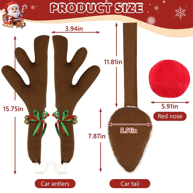 Alt view image 2 of 7 - Car Reindeer Antlers & Nose & Tail, Christmas Reindeer Antlers Decorations Set for Car Windows & Grill for Any Vehicle